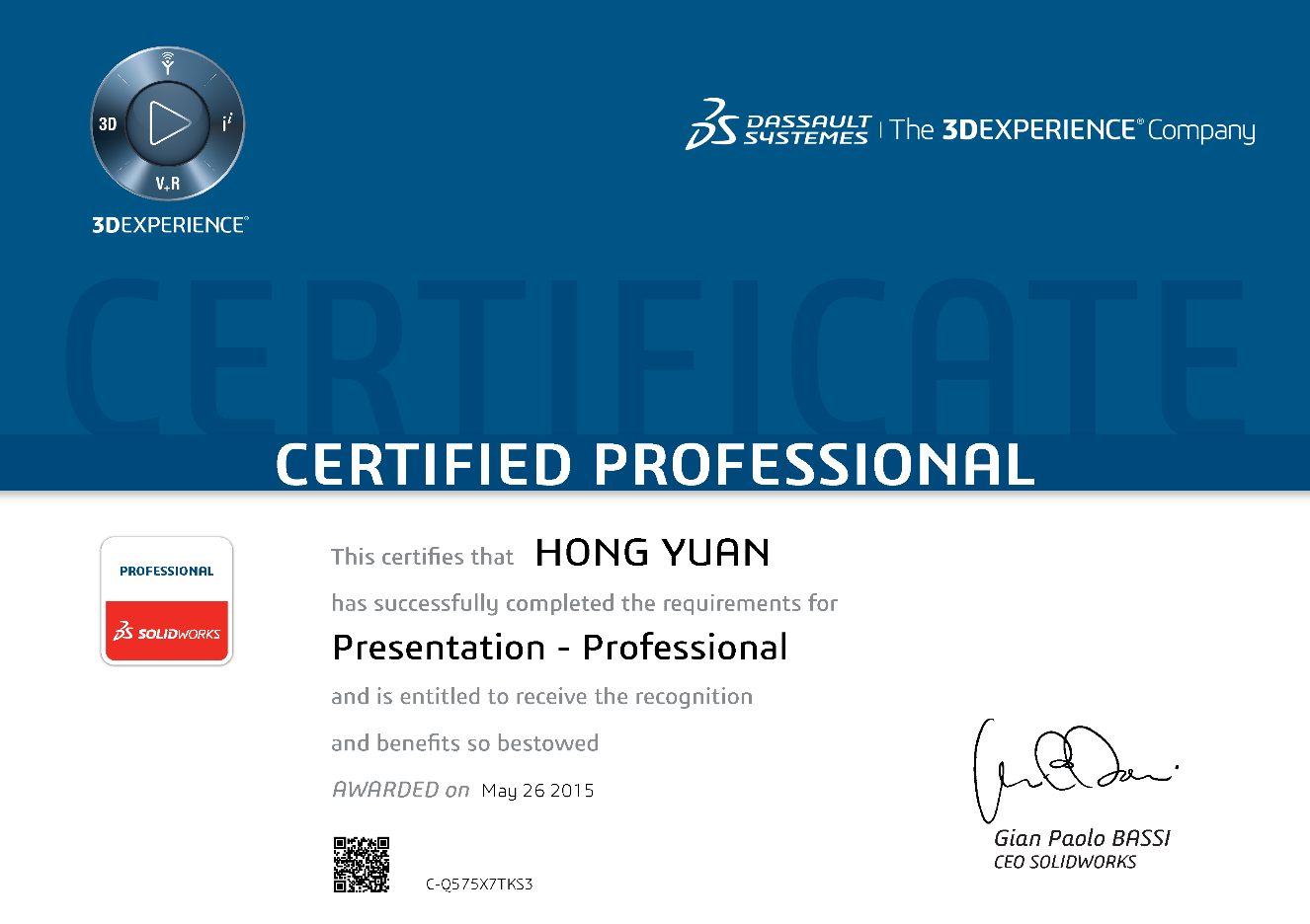 SOLIDWORKS專業演講認證